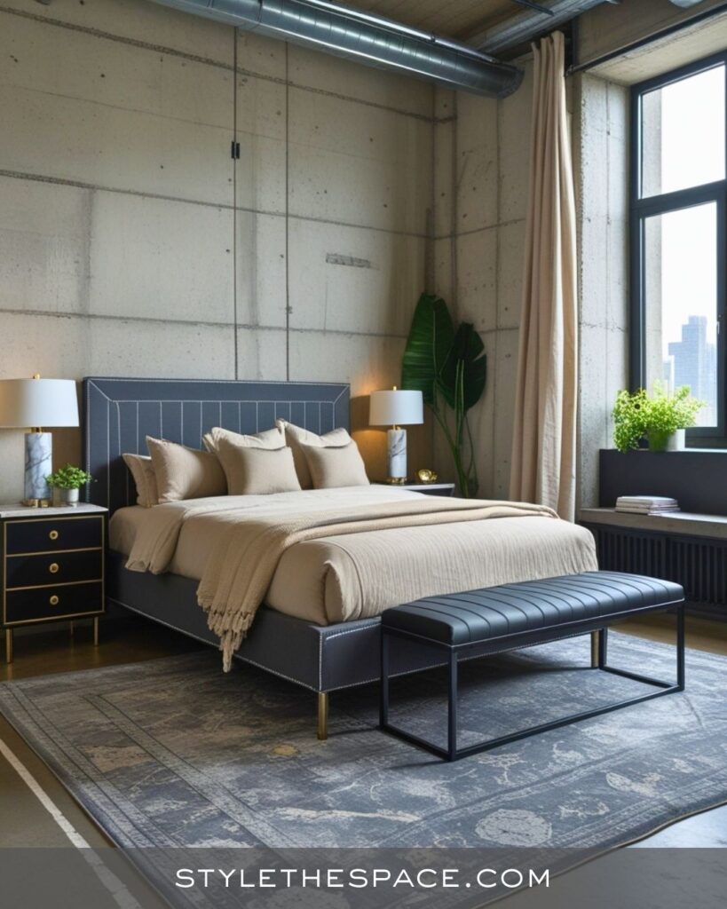 Modern Industrial Beige and Grey Bedroom
