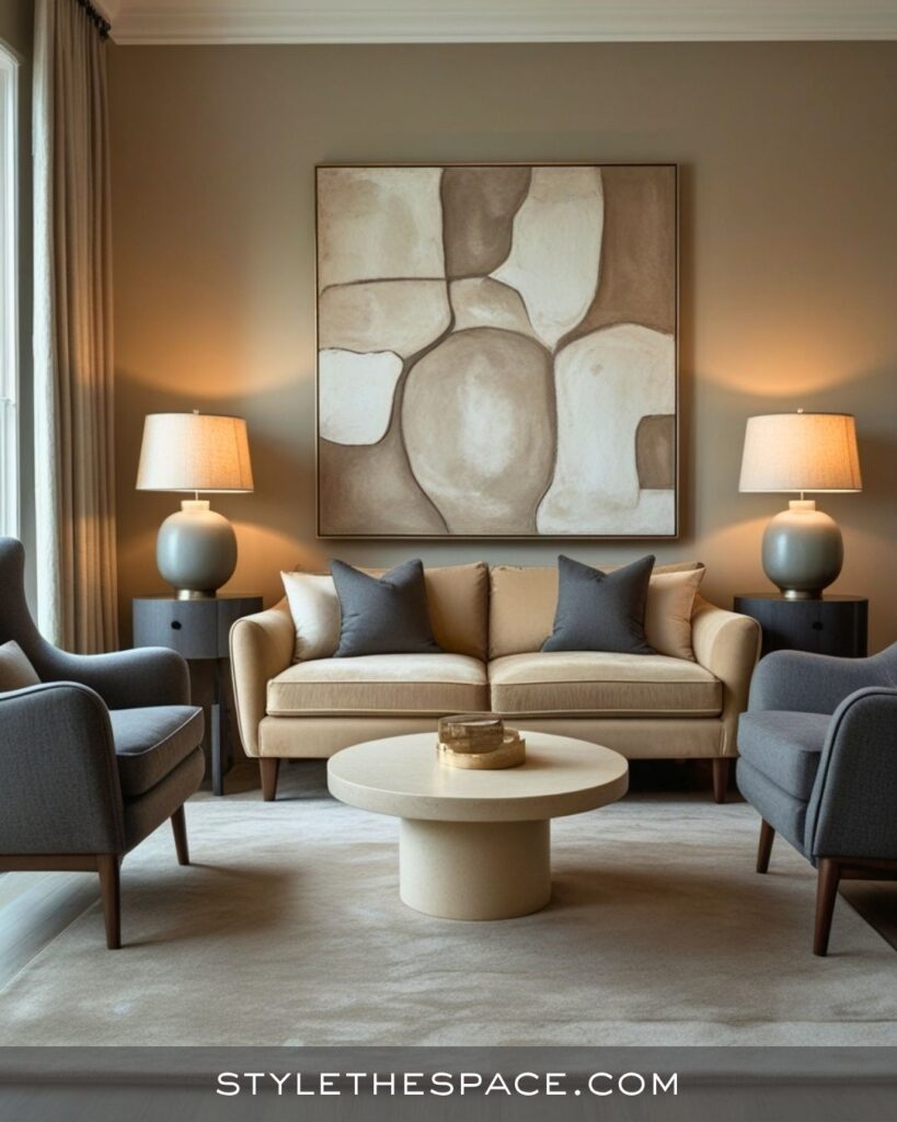 Warm and Modern Beige and Grey Living Room Style