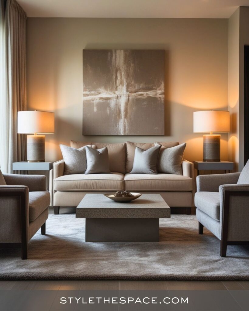 Minimalist Beige and Grey Living Room With a Calm, Balanced Look