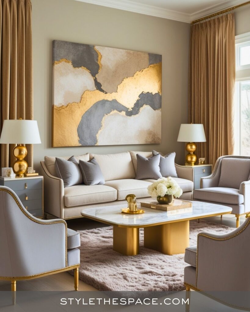 Elegant Beige and Grey Living Room With Gold Accents
