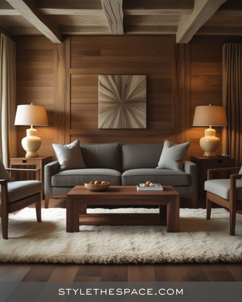 Cozy Beige and Grey Living Room With Warm Wood Accents