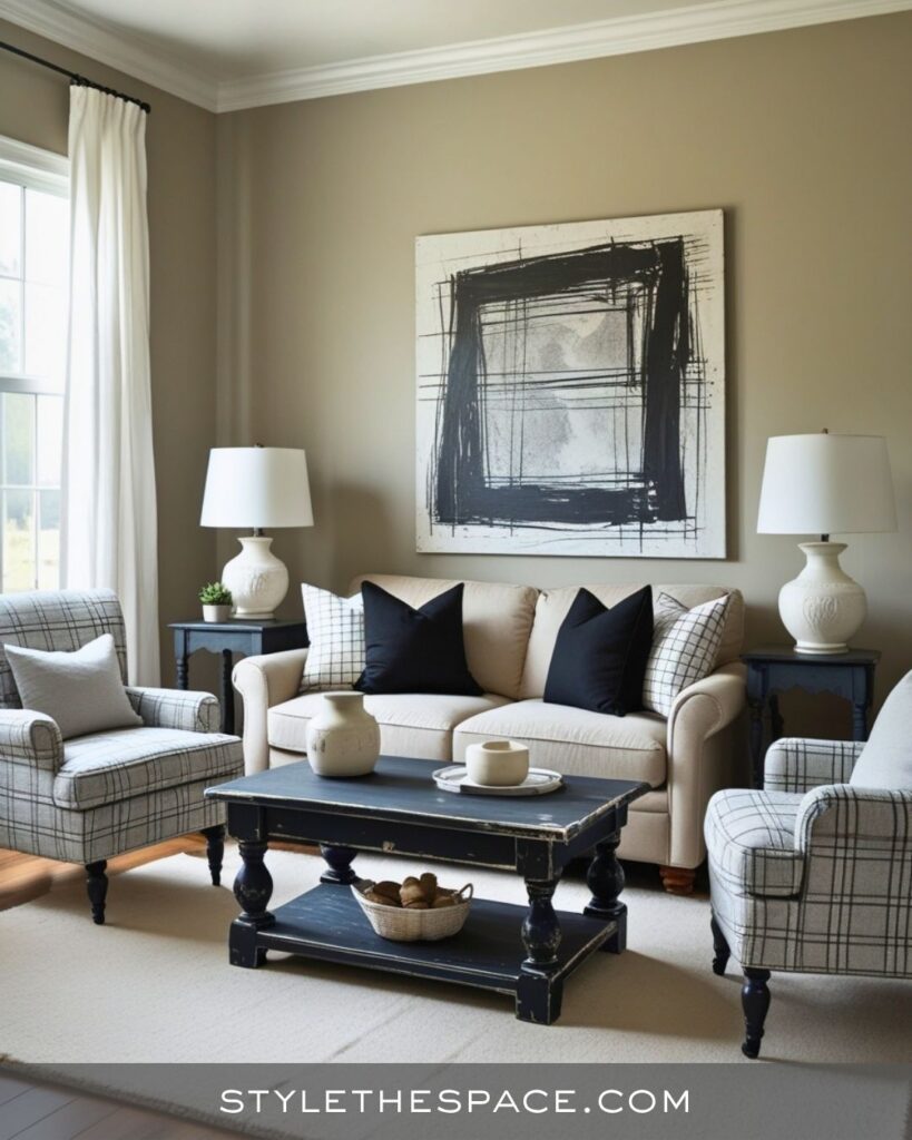 Modern Beige and Grey Living Room With a Classic Touch