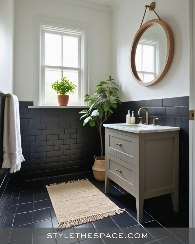black, white and gray bathroom