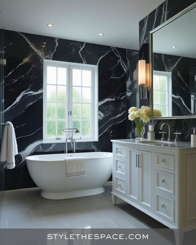 black, white and gray bathroom