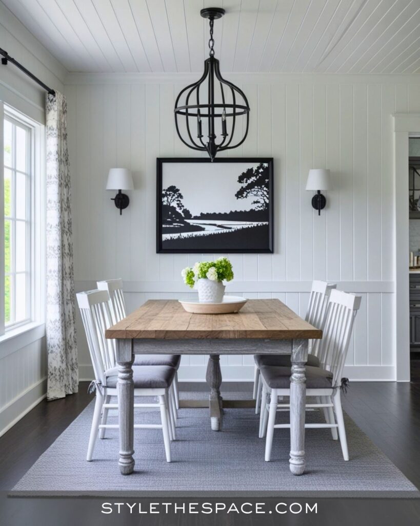 black, white and gray dining room