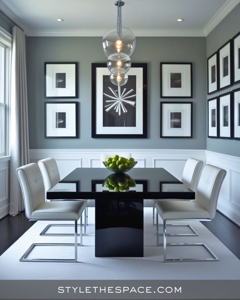 black, white and gray dining room