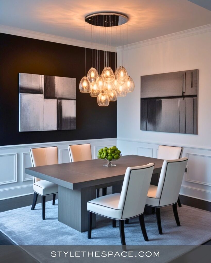 black, white and gray dining room