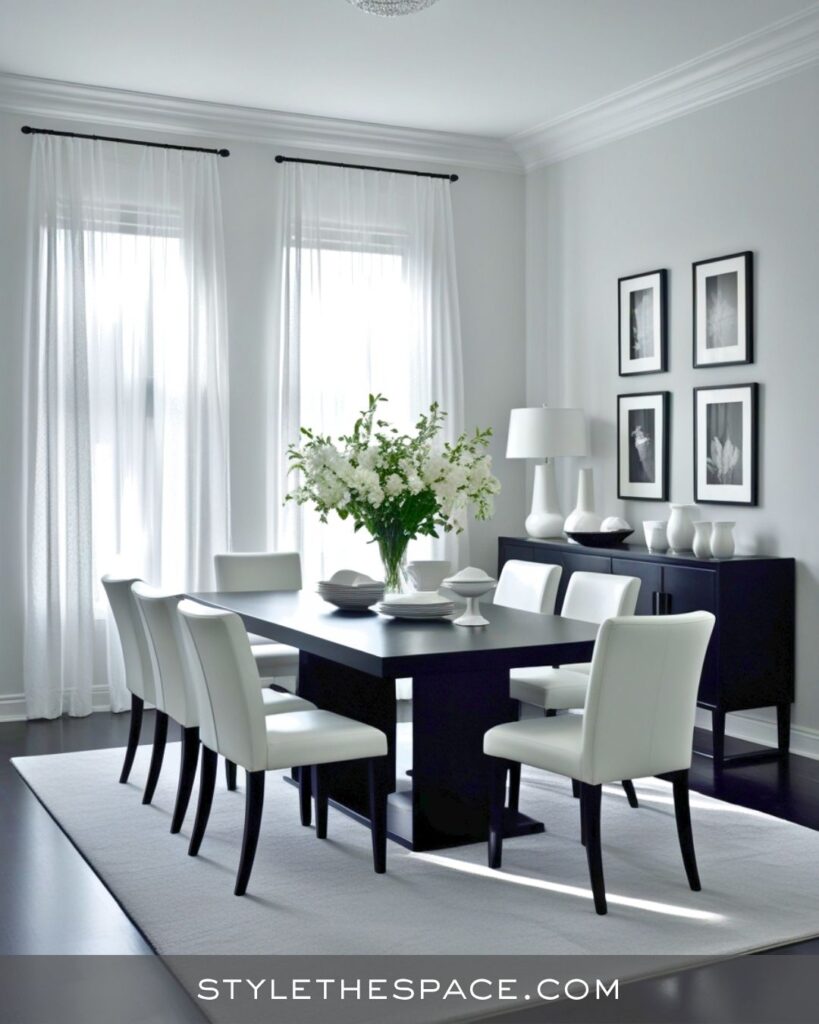 black, white and gray dining room