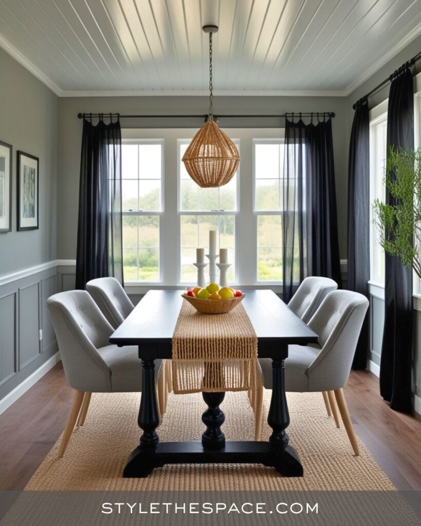 black, white and gray dining room