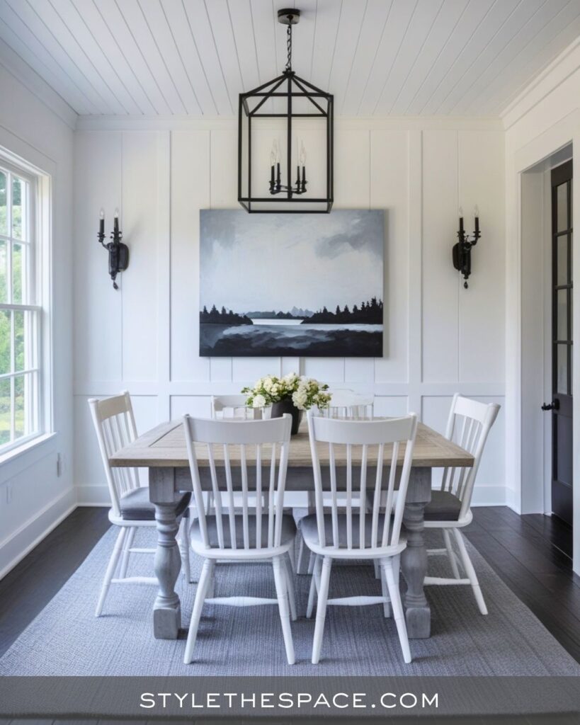 black, white and gray dining room
