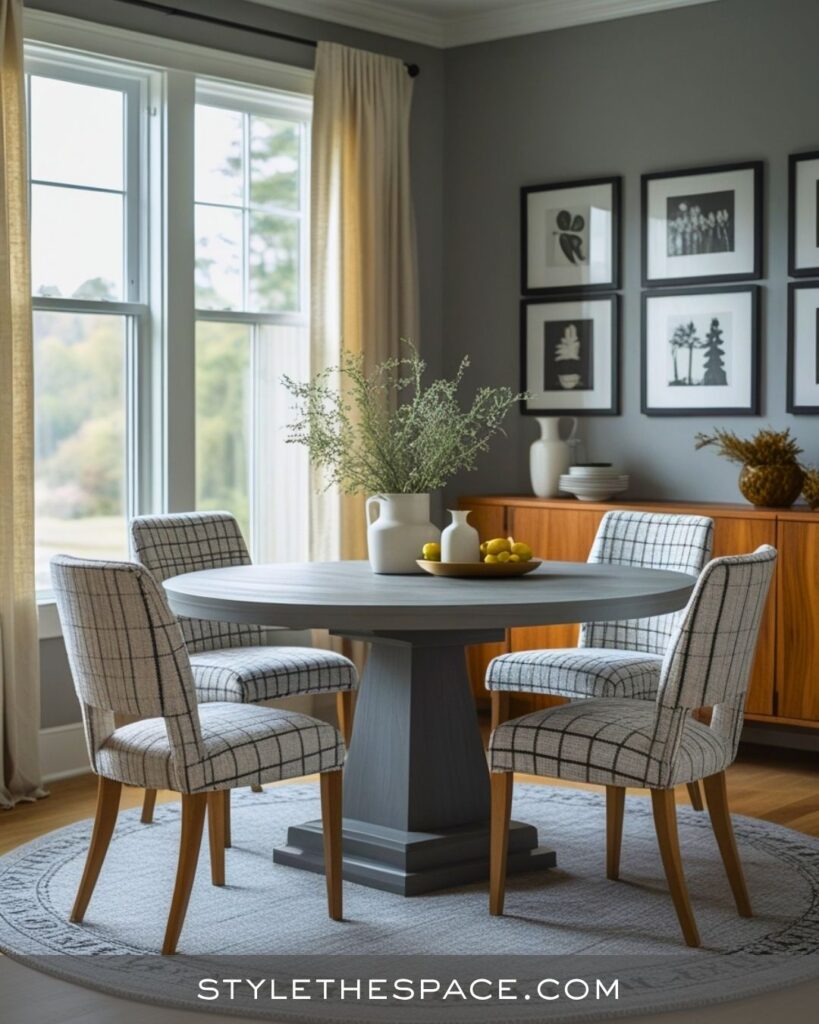 black, white and gray dining room