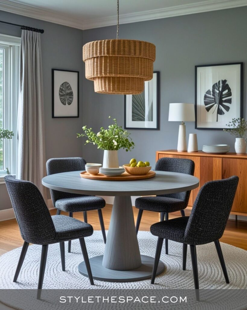 black, white and gray dining room