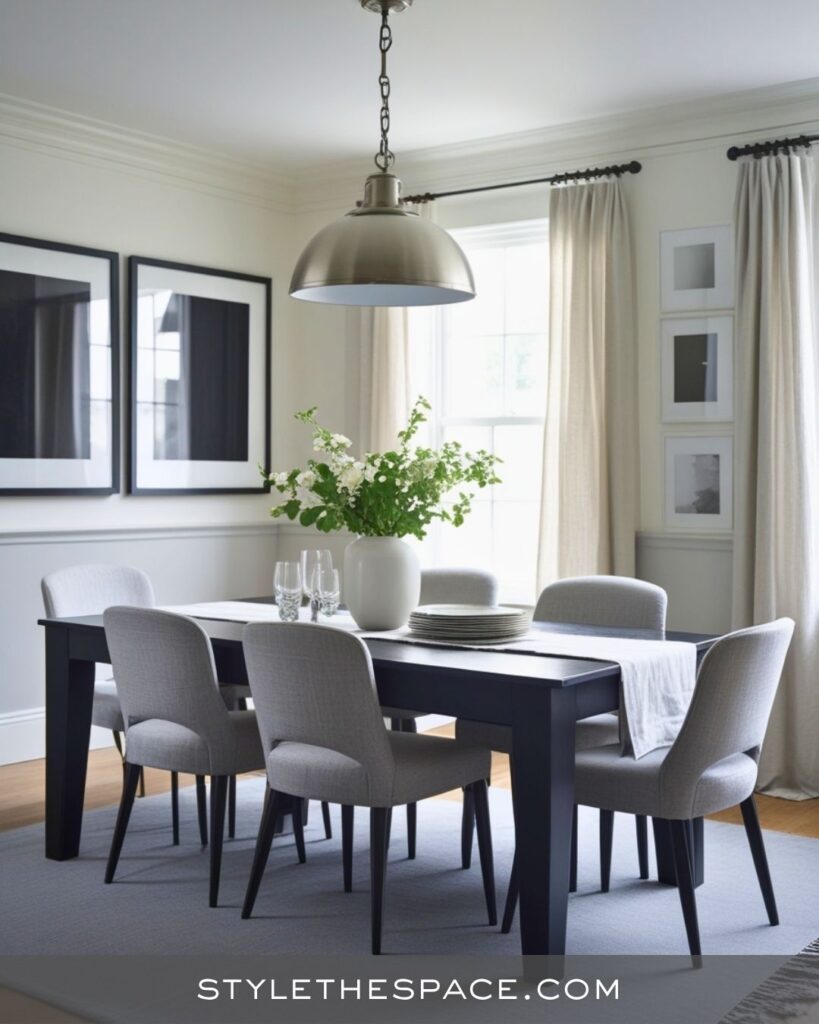 black, white and gray dining room