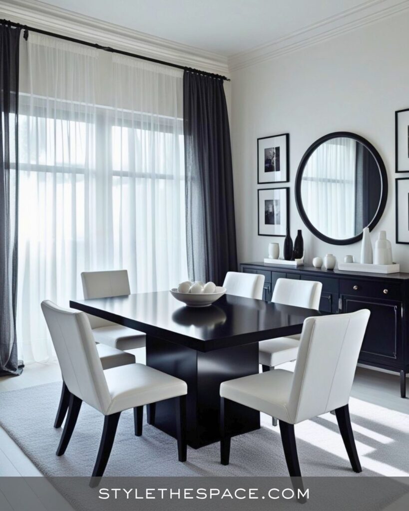 black, white and gray dining room