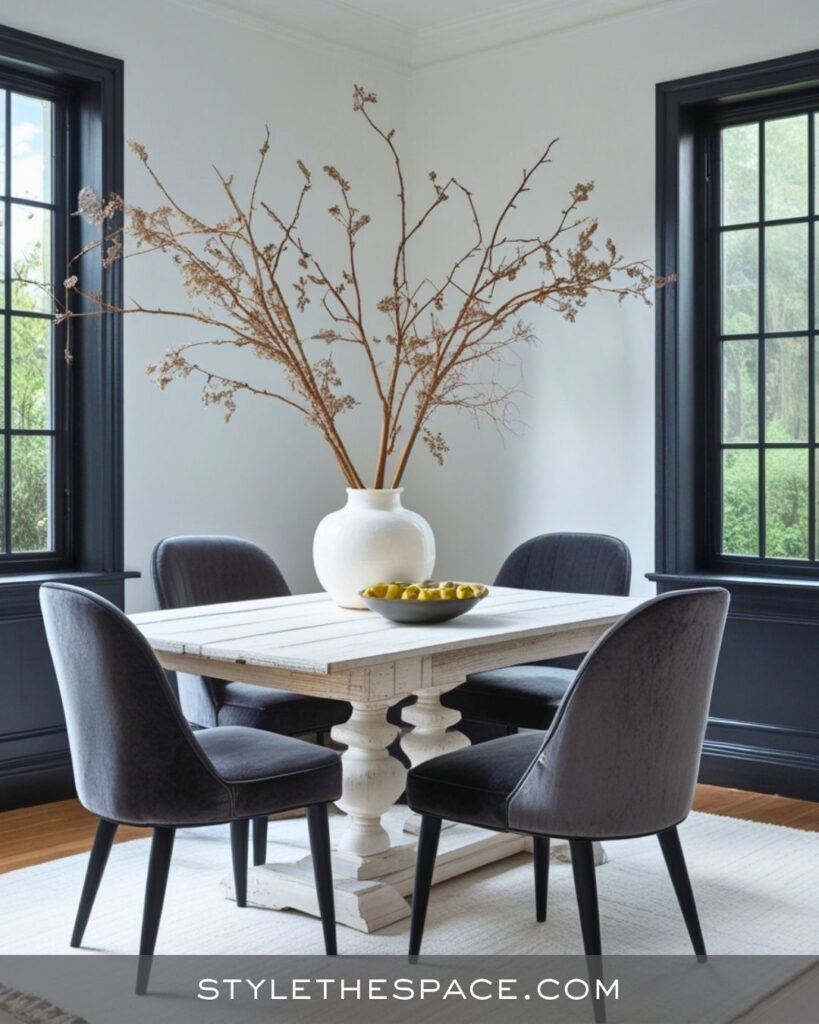 black, white and gray dining room