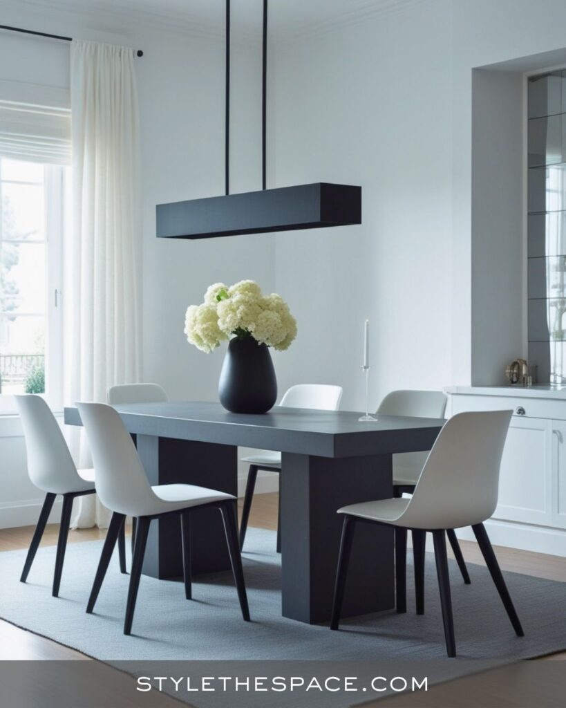 black, white and gray dining room