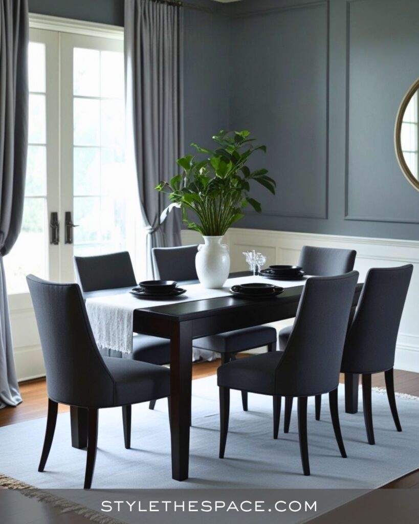 black, white and gray dining room