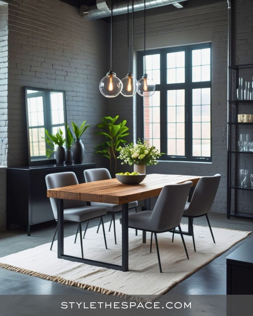 black, white and gray dining room