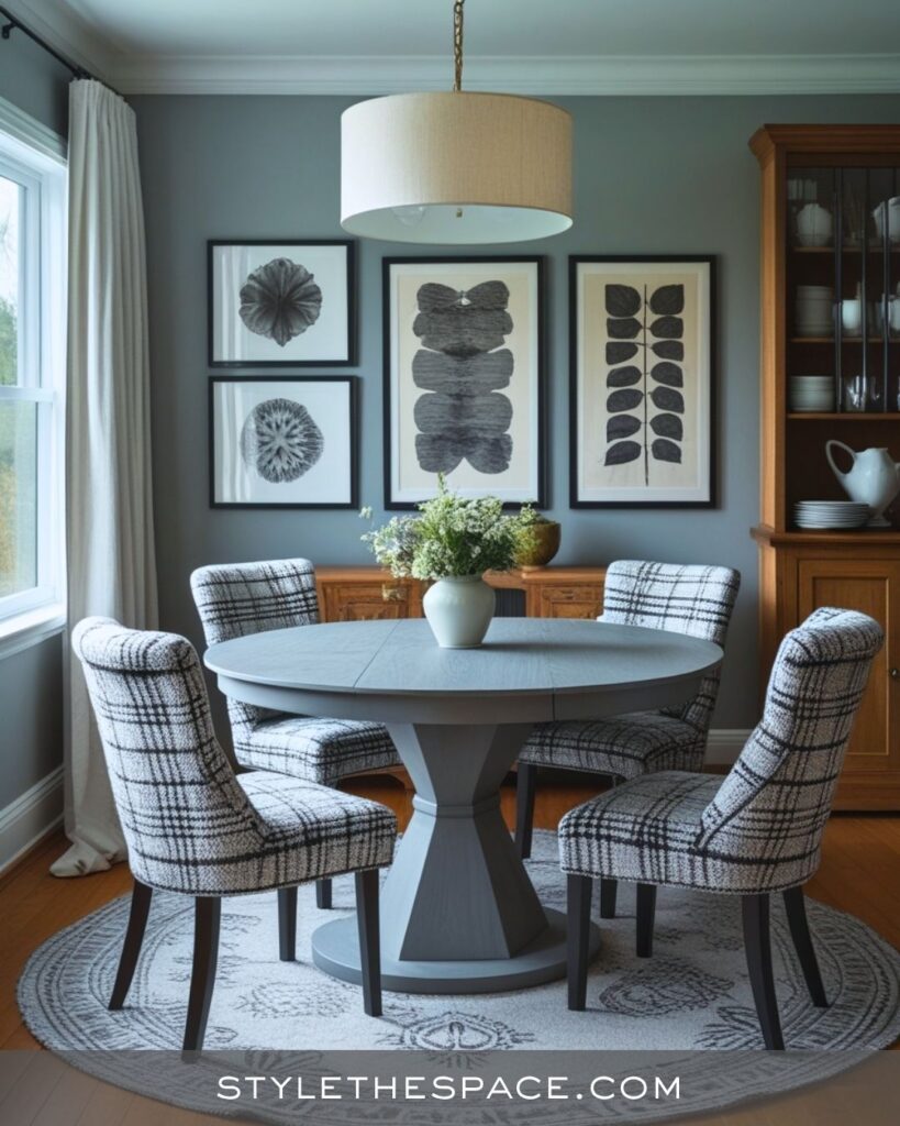 black, white and gray dining room