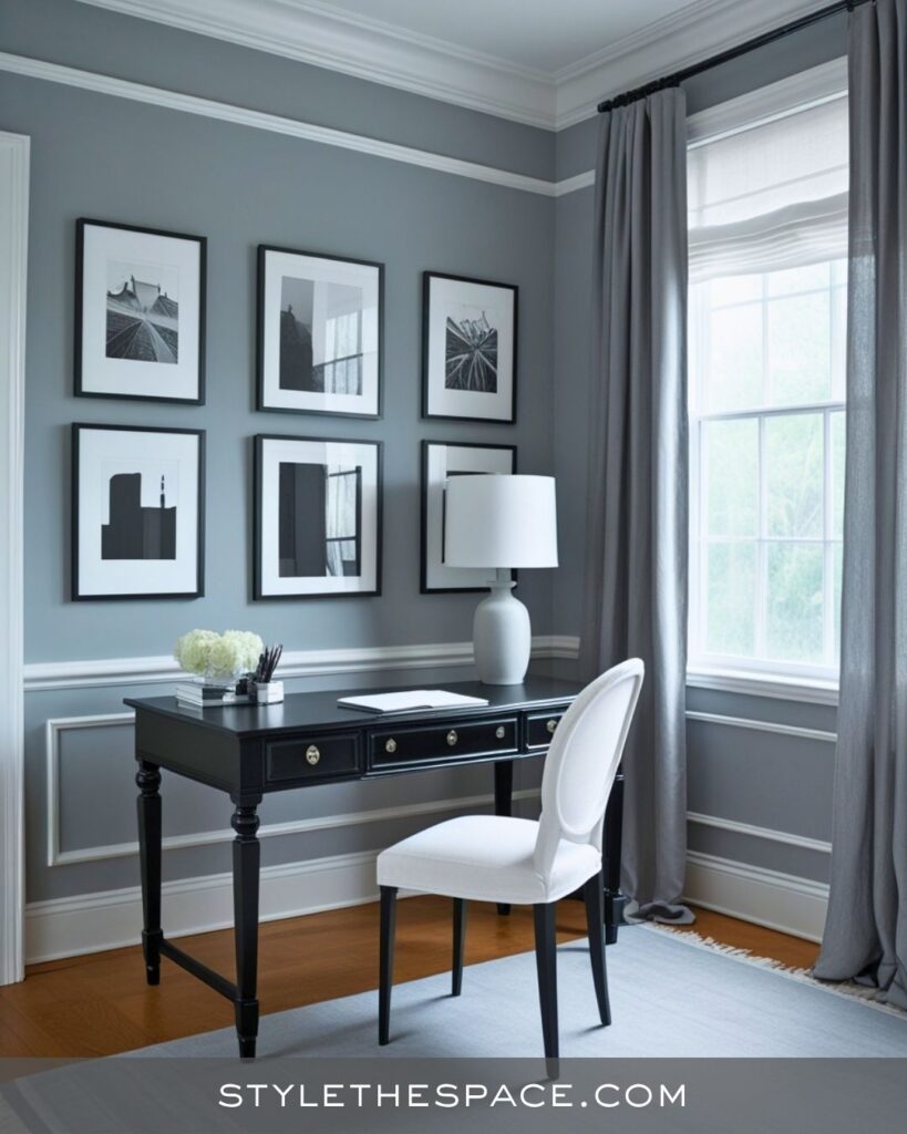 black, white and gray home office