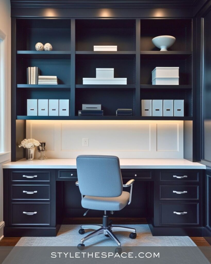 black, white and gray home office