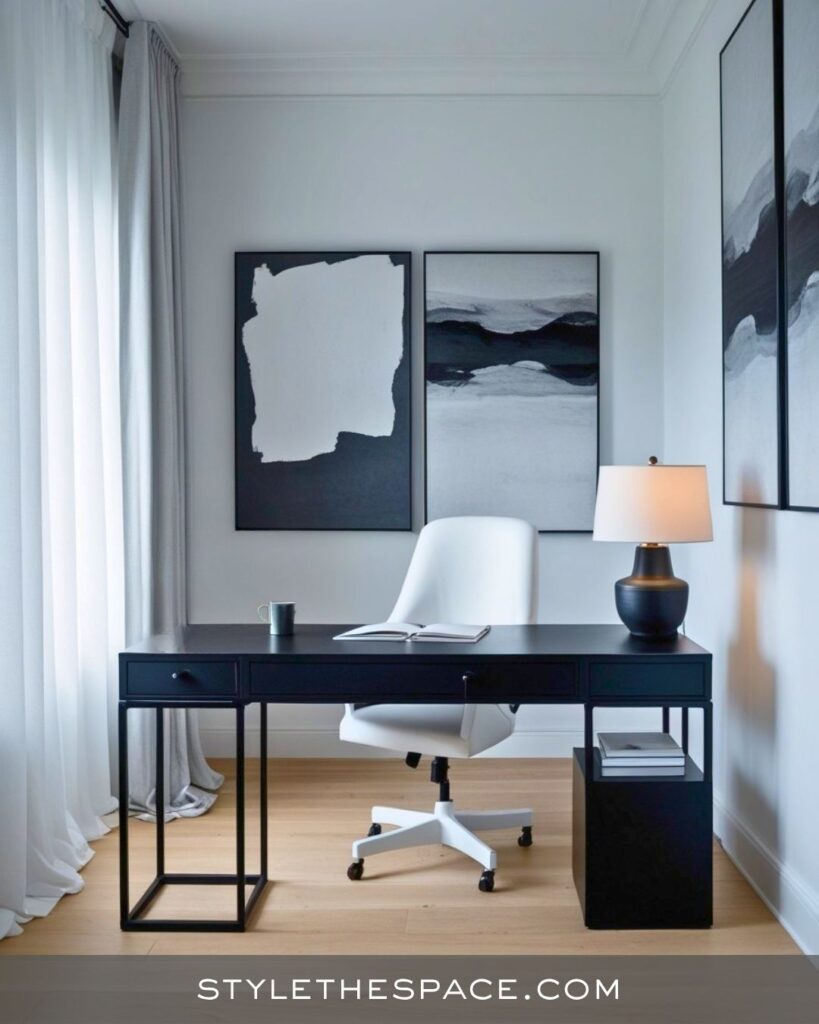 black, white and gray home office