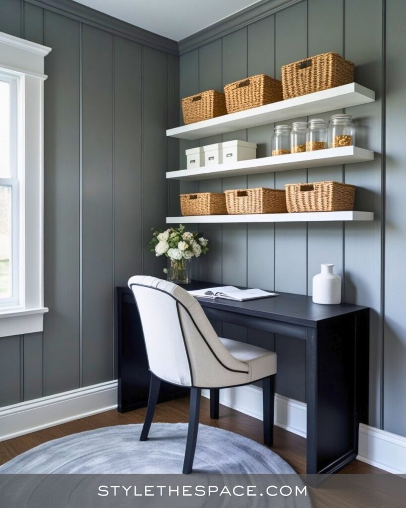 black, white and gray home office