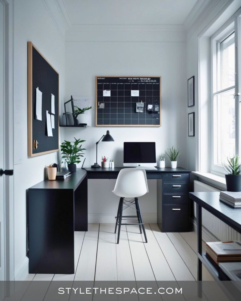 black, white and gray home office