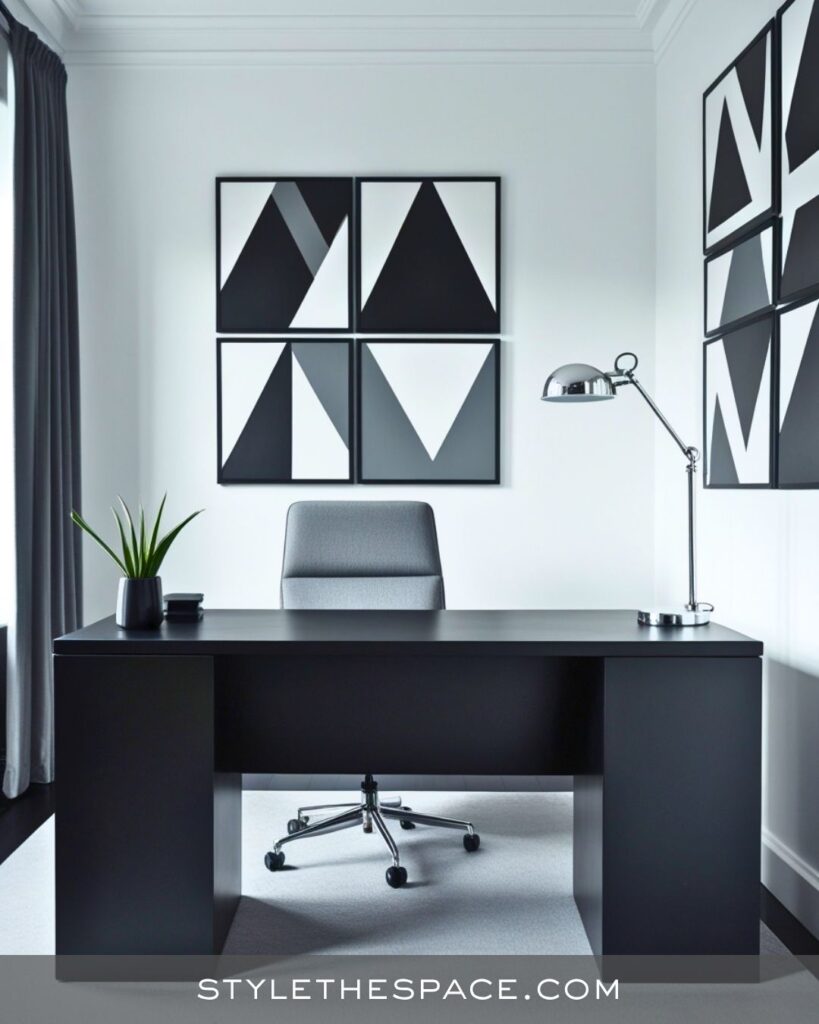 black, white and gray home office