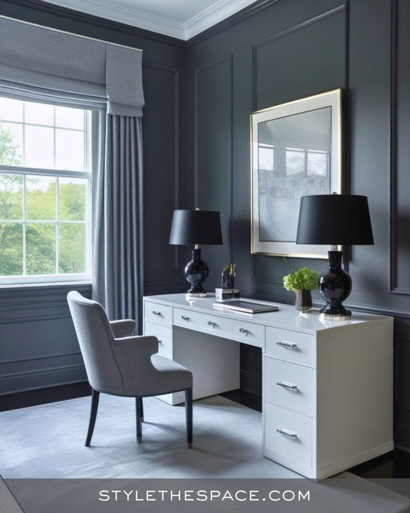 black, white and gray home office