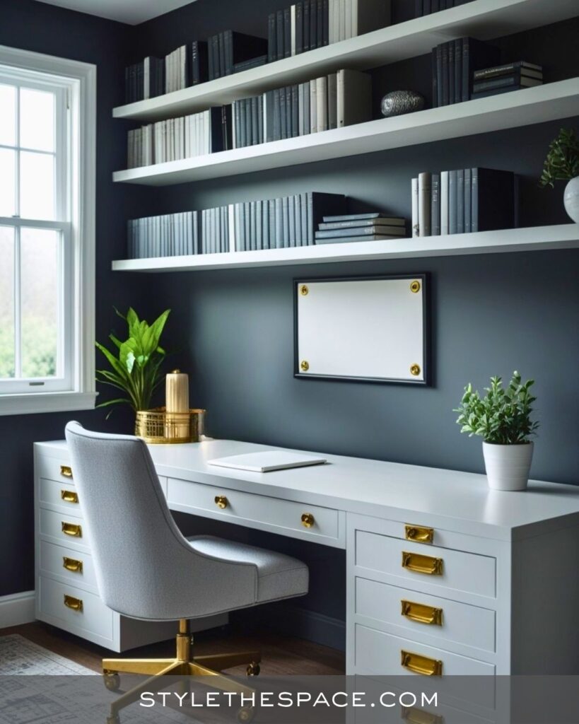 black, white and gray home office