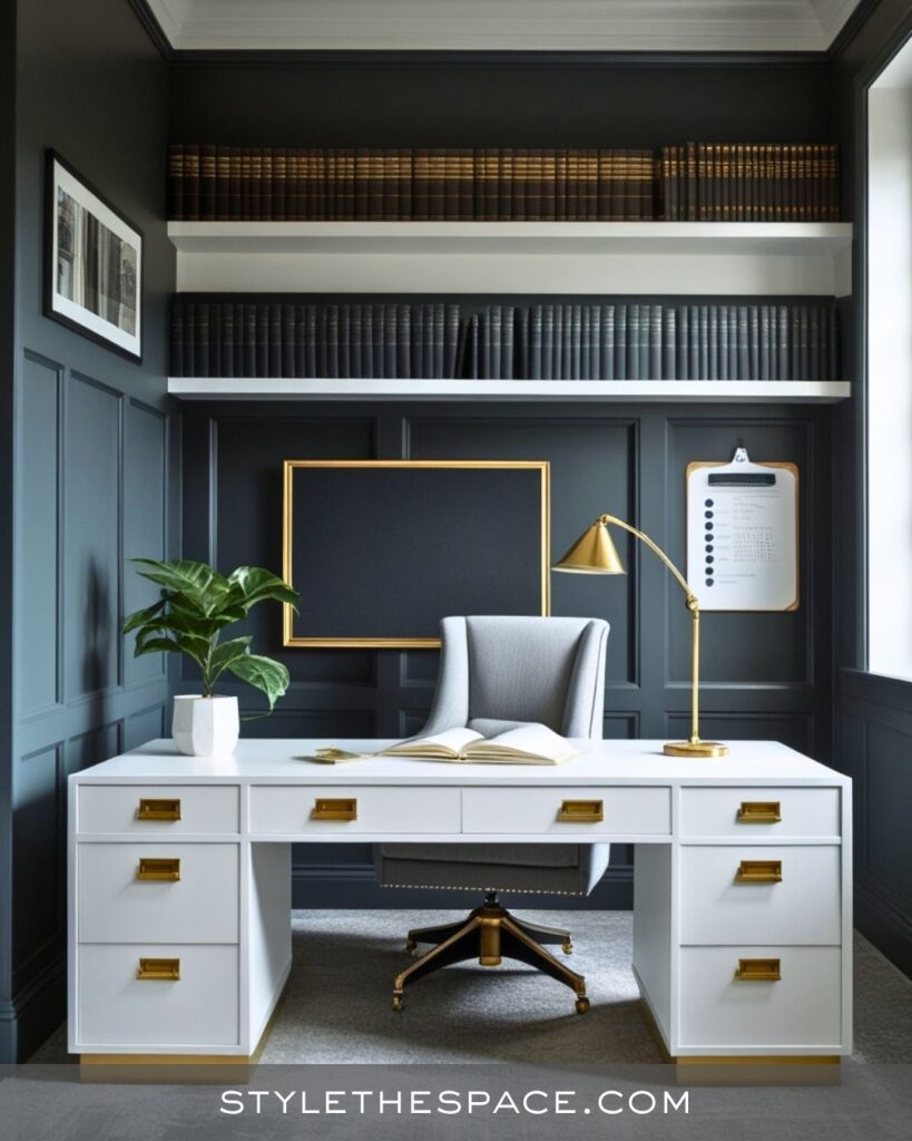 black, white and gray home office