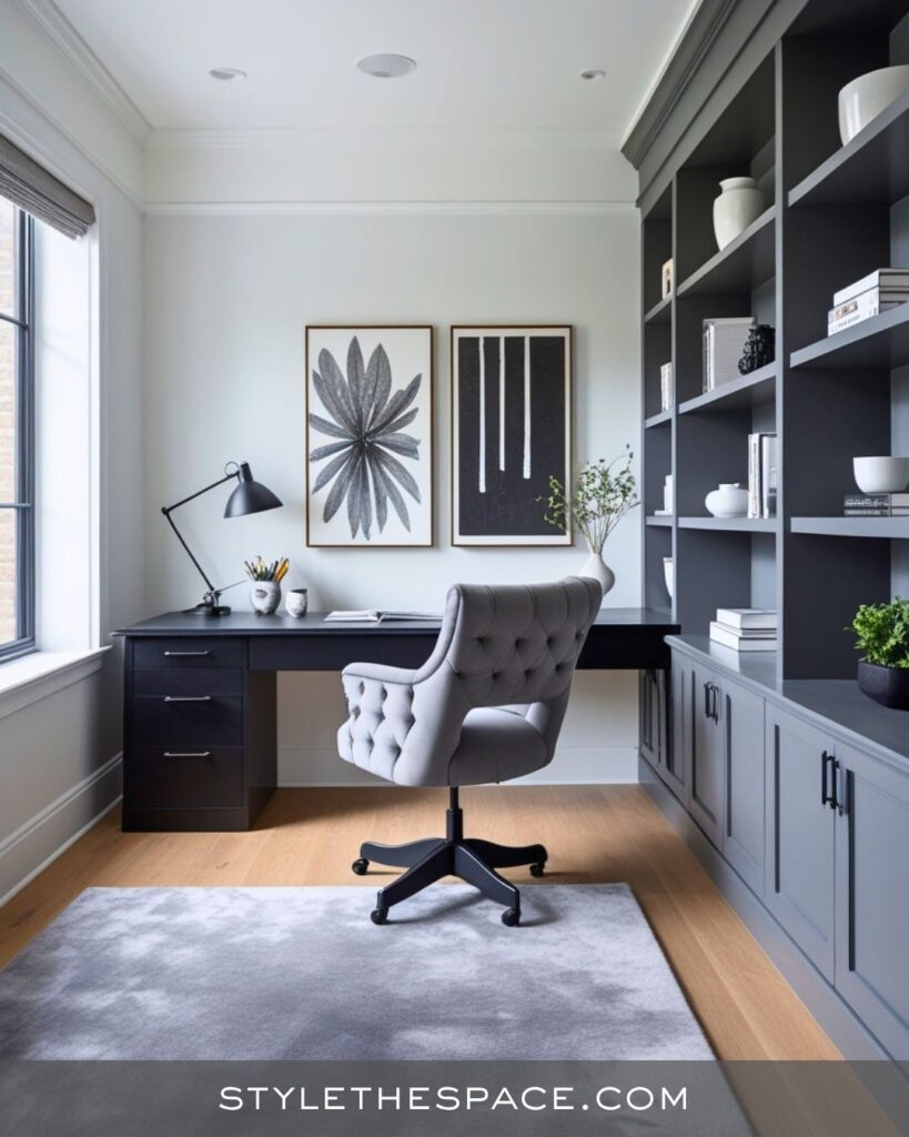 black, white and gray home office