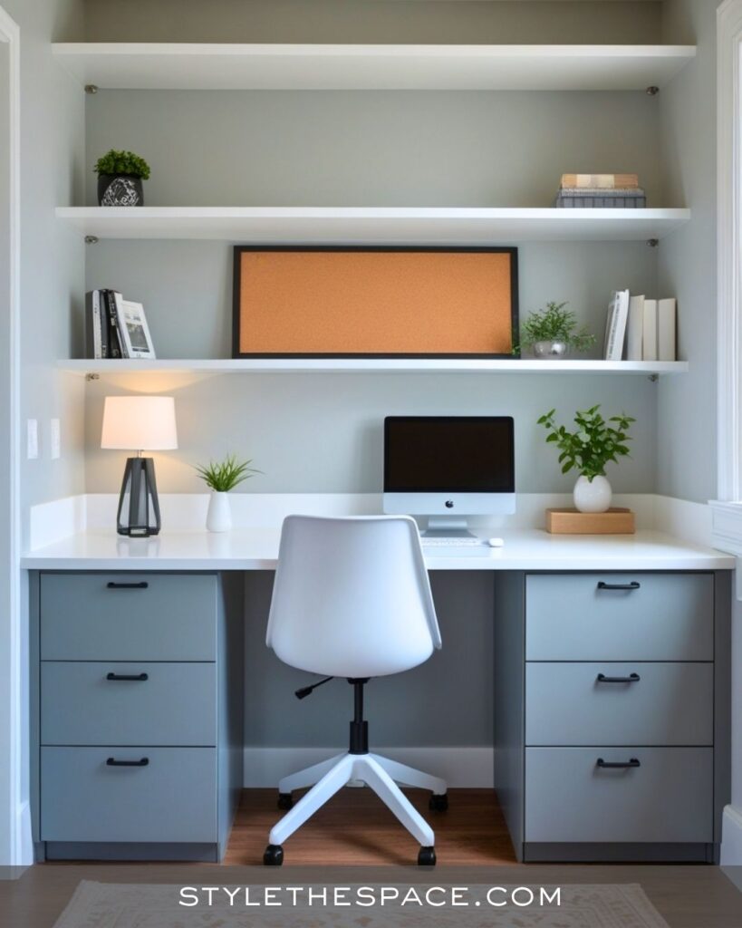 black, white and gray home office