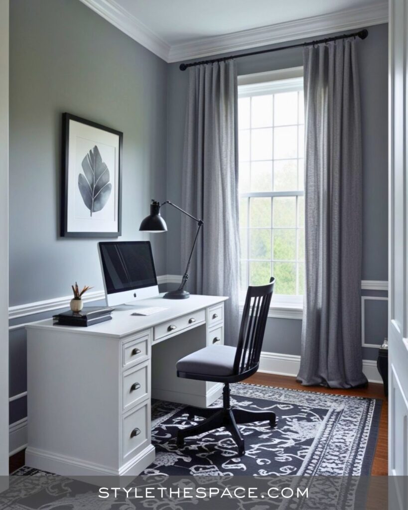 black, white and gray home office