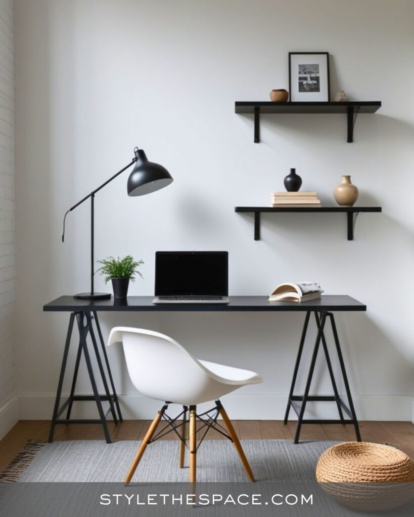 black, white and gray home office