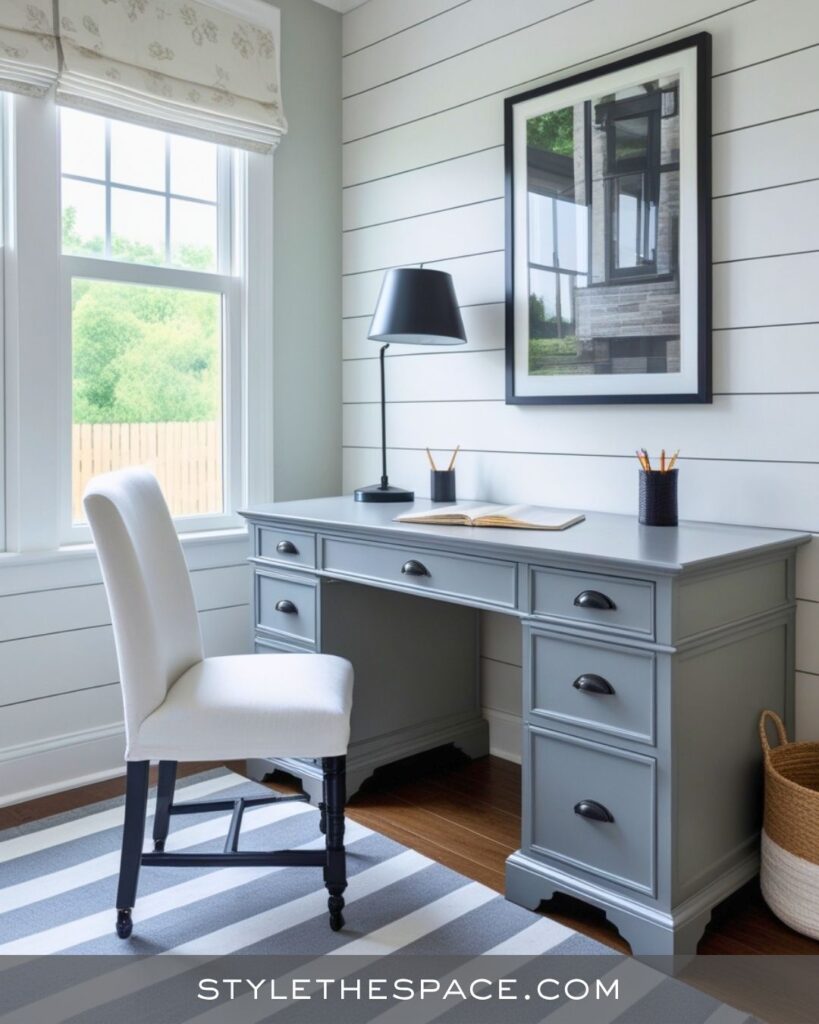 black, white and gray home office