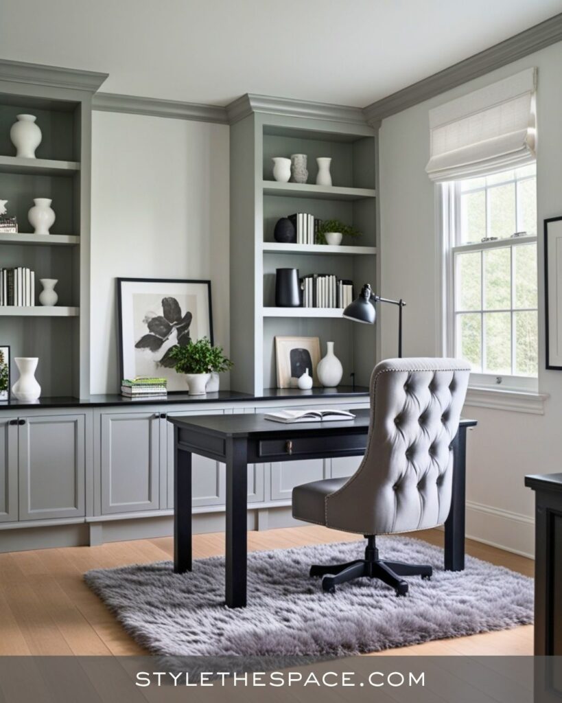 black, white and gray home office