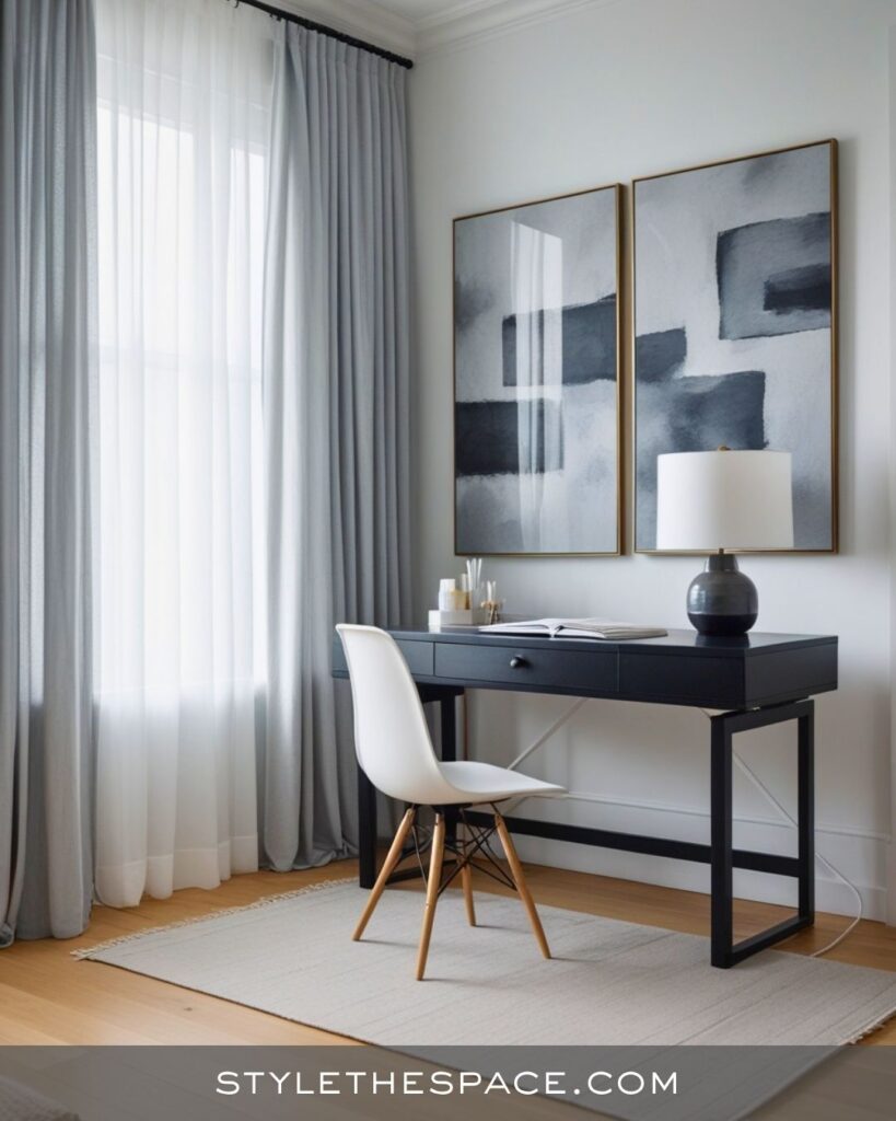 black, white and gray home office