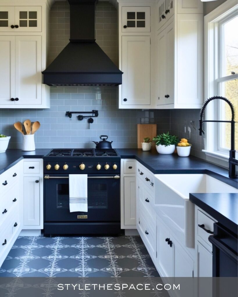 black, white and gray kitchen