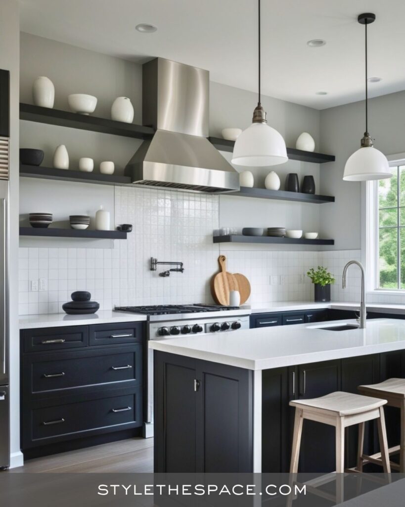 black, white and gray kitchen