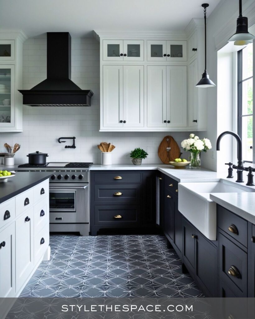 black, white and gray kitchen