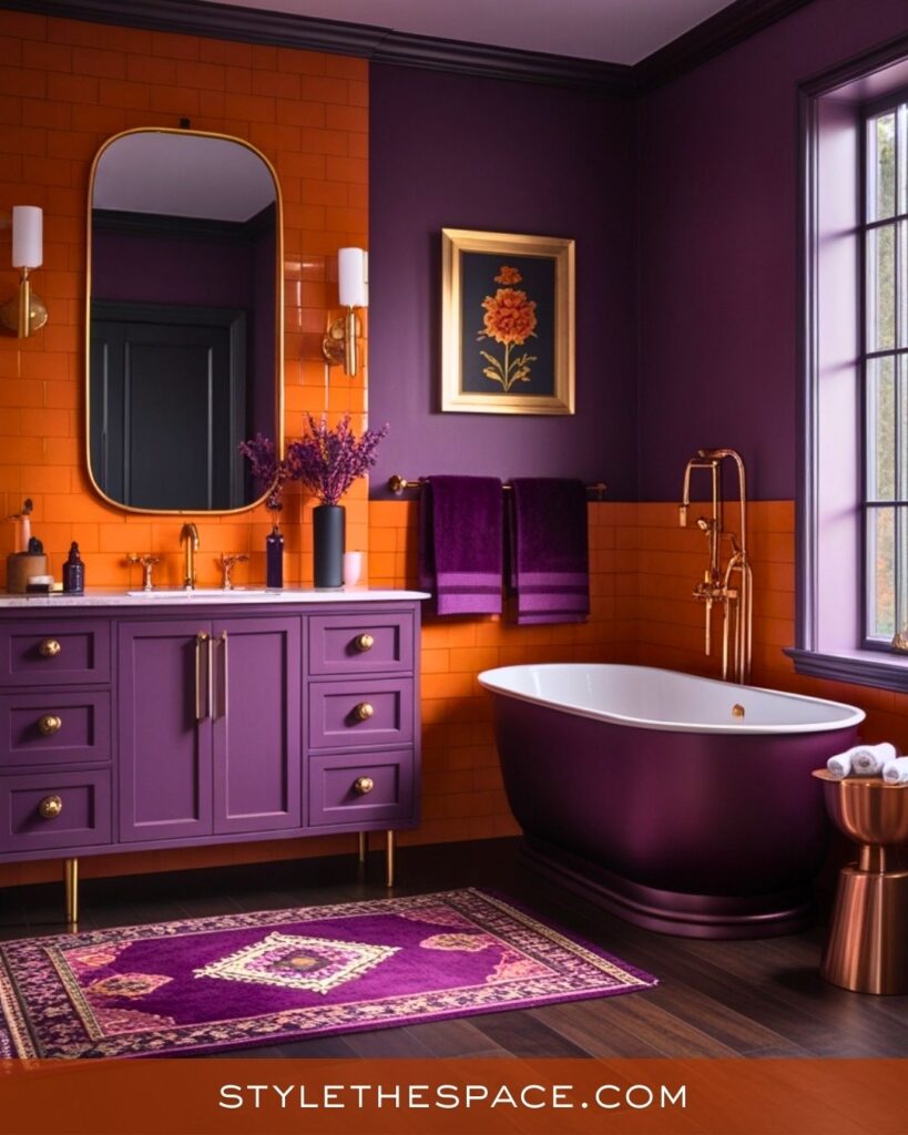 Vibrant Burnt Orange and Purple Bathroom Style