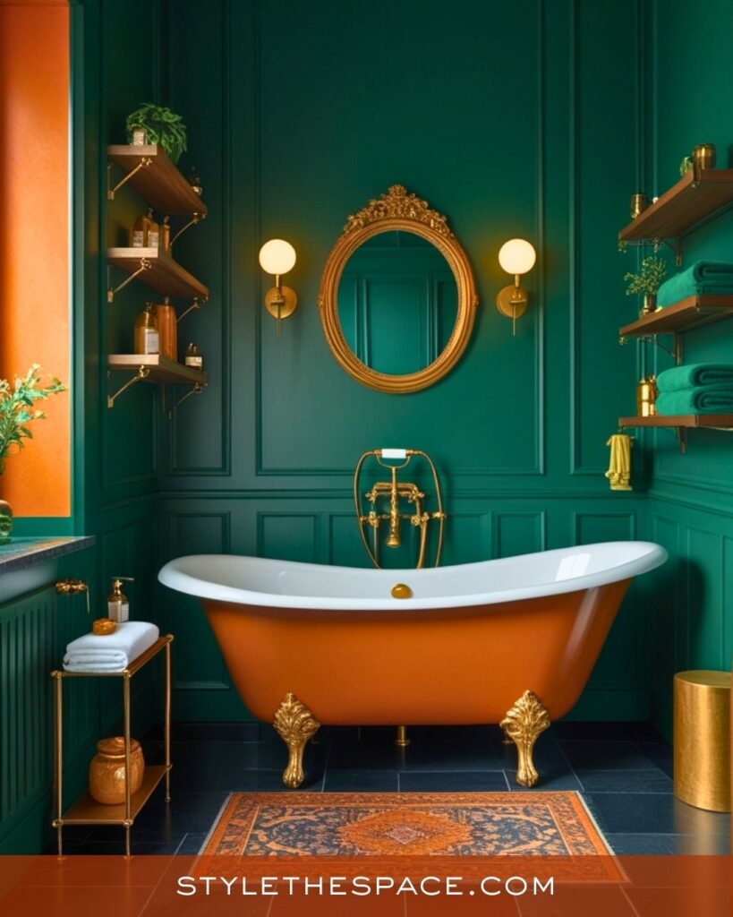 Luxurious Burnt Orange and Emerald Green Bathroom