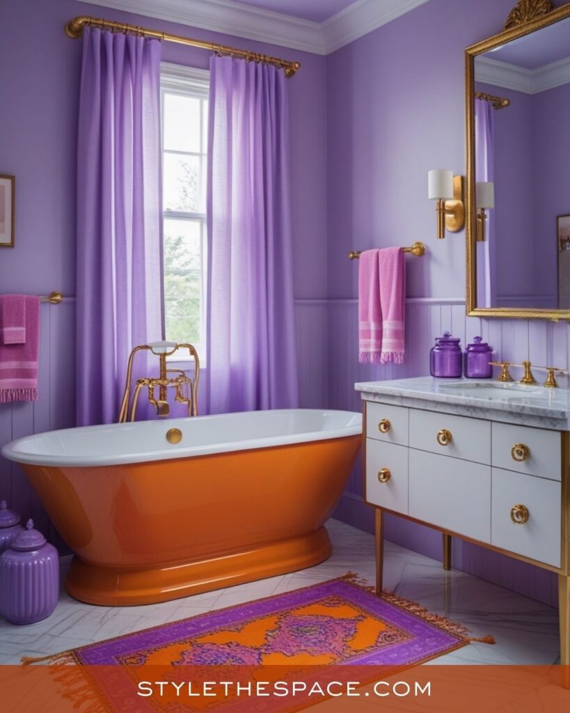  Playful Burnt Orange and Lavender Bathroom