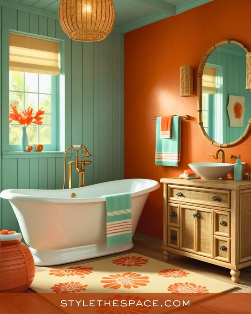 Fresh Burnt Orange and Aqua Bathroom