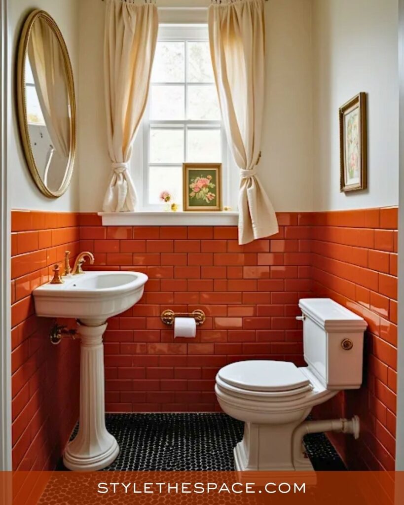 Charming Burnt Orange Tile Bathroom