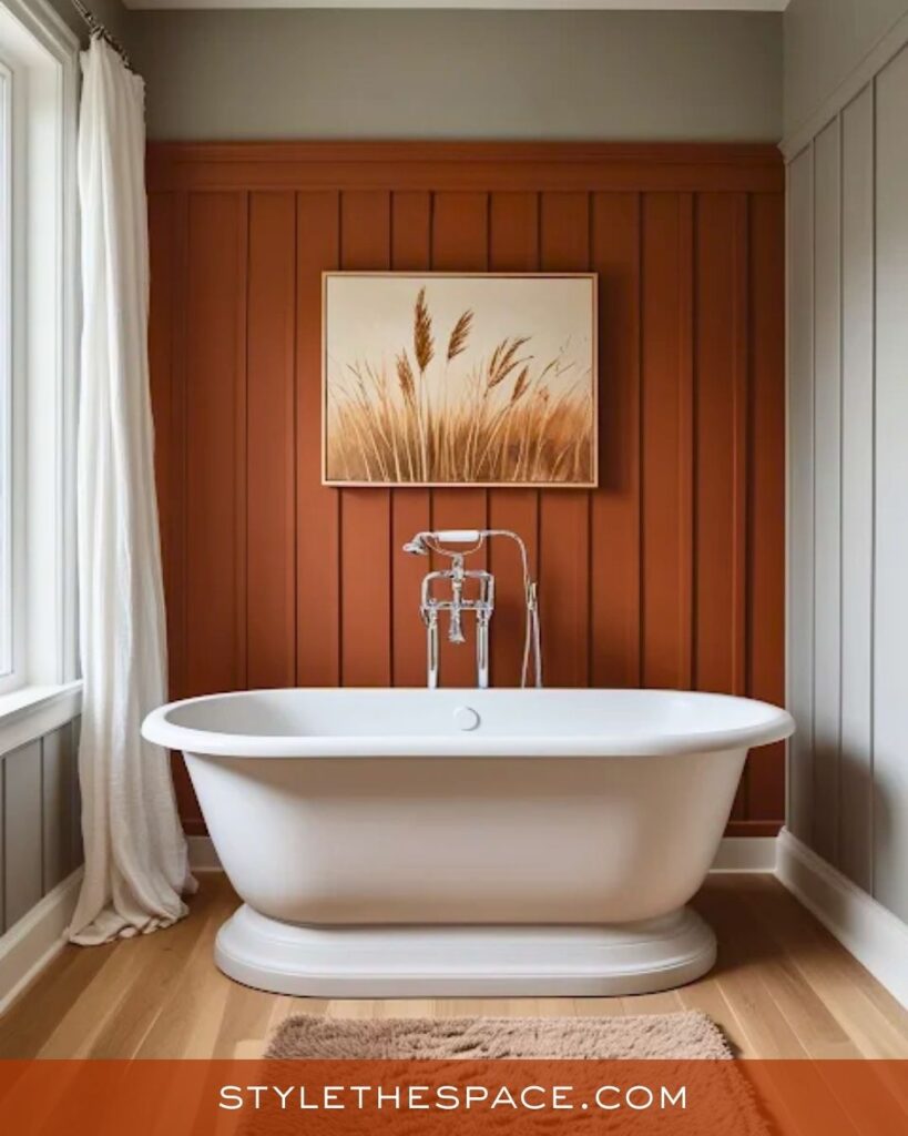 Minimal Burnt Orange Accent Wall Bathroom