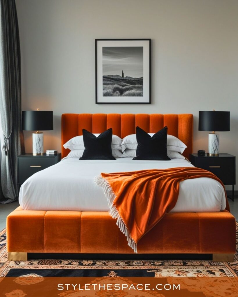  Chic Burnt Orange Bedroom With Modern Contrast