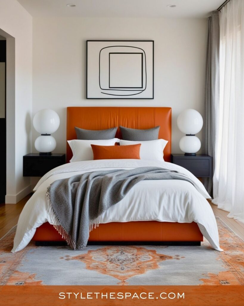 Minimalist Burnt Orange Bedroom With Clean Modern Lines